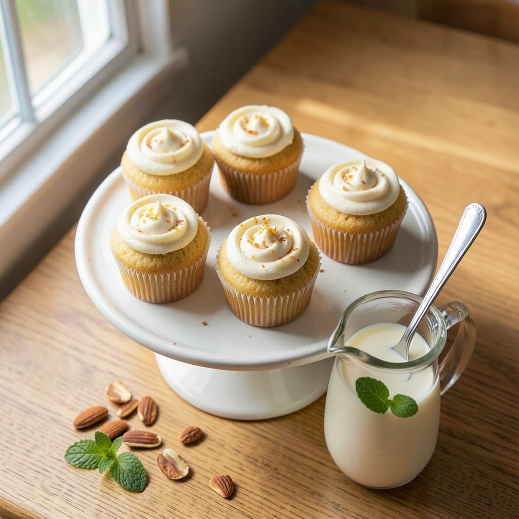 Almond Milk Cupcakes Recipe: Dairy-Free Vanilla Swirl With Nutty Crunch Top