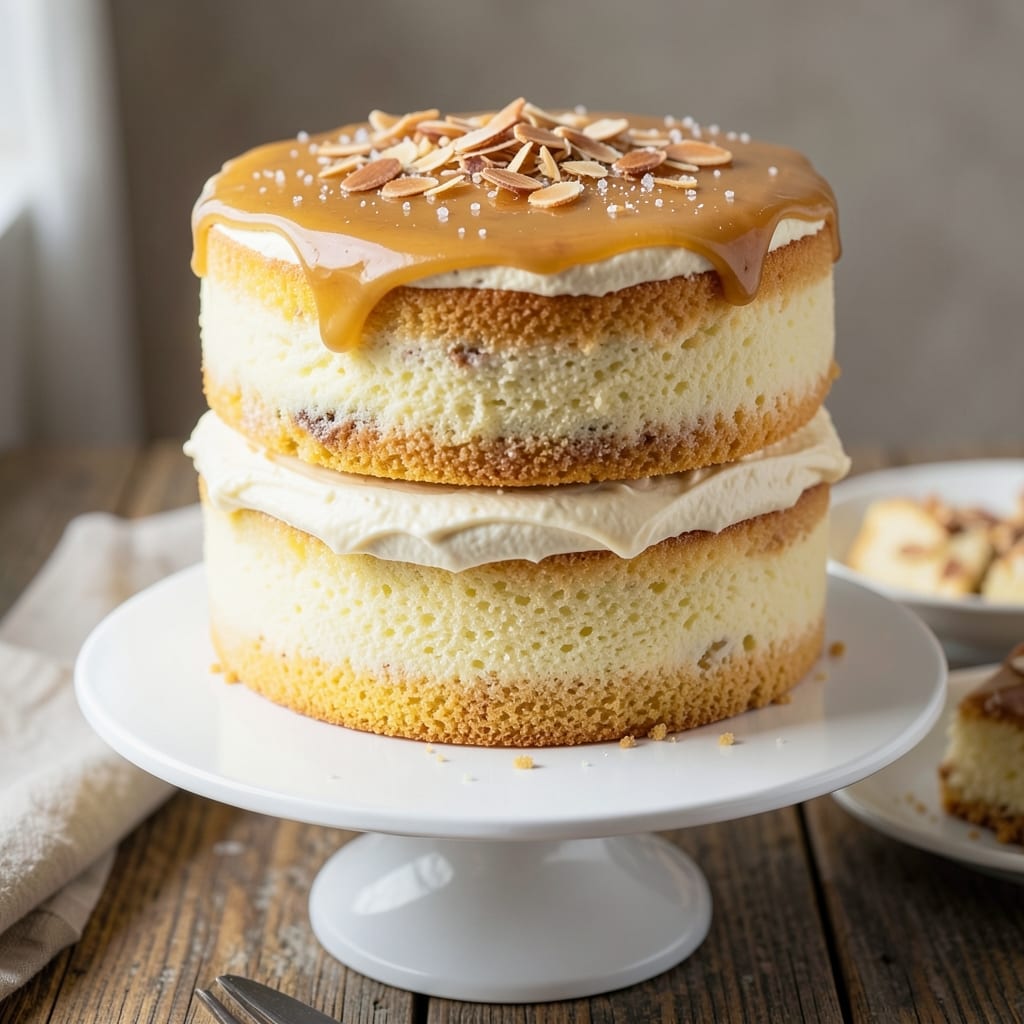 3 Layer 9 Inch Yellow Cake Recipe: Vanilla Buttercream Rivers and Toasted Nut Crown