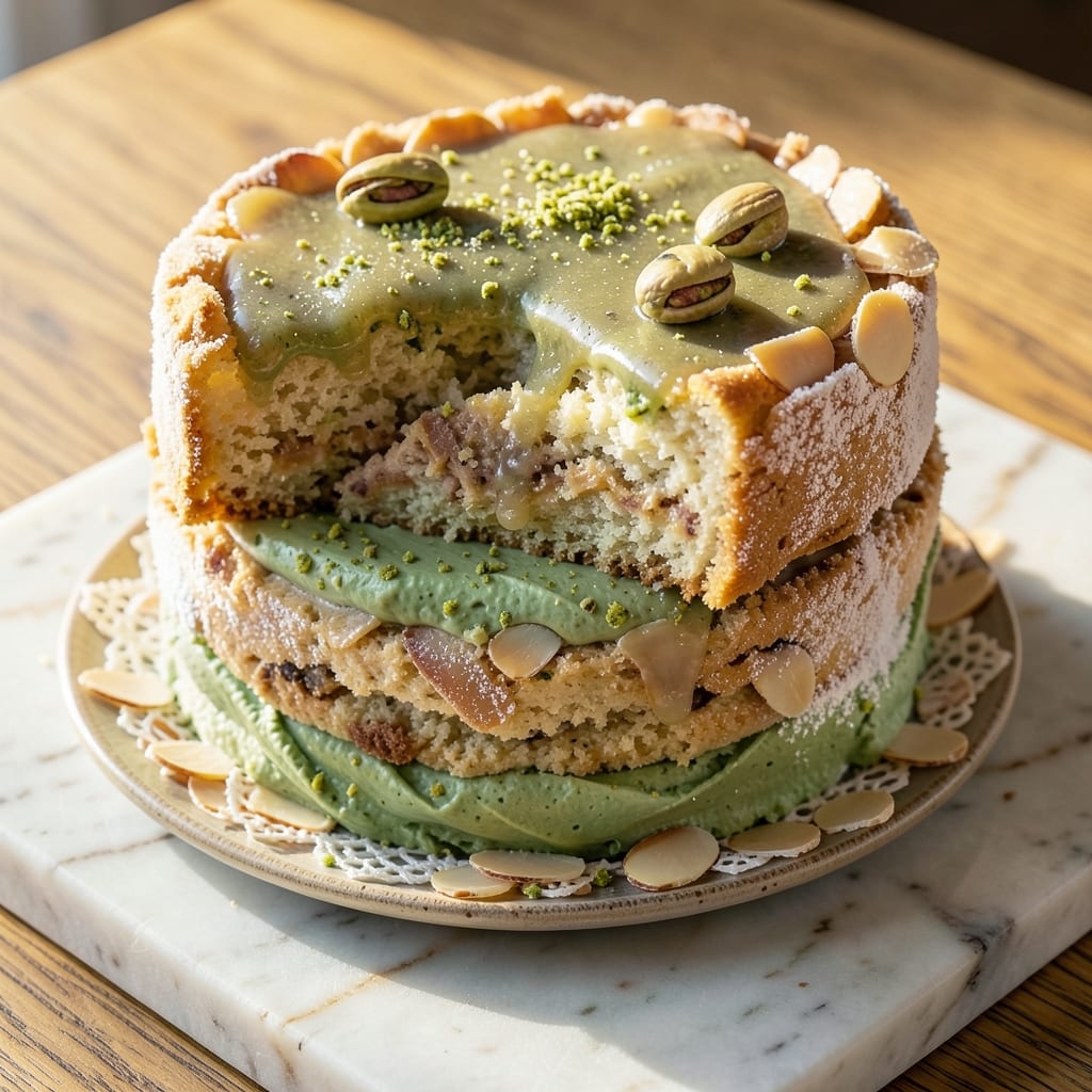 Almond Pistachio Cake Recipe: Nutty Swirls and Crunchy Top Layers