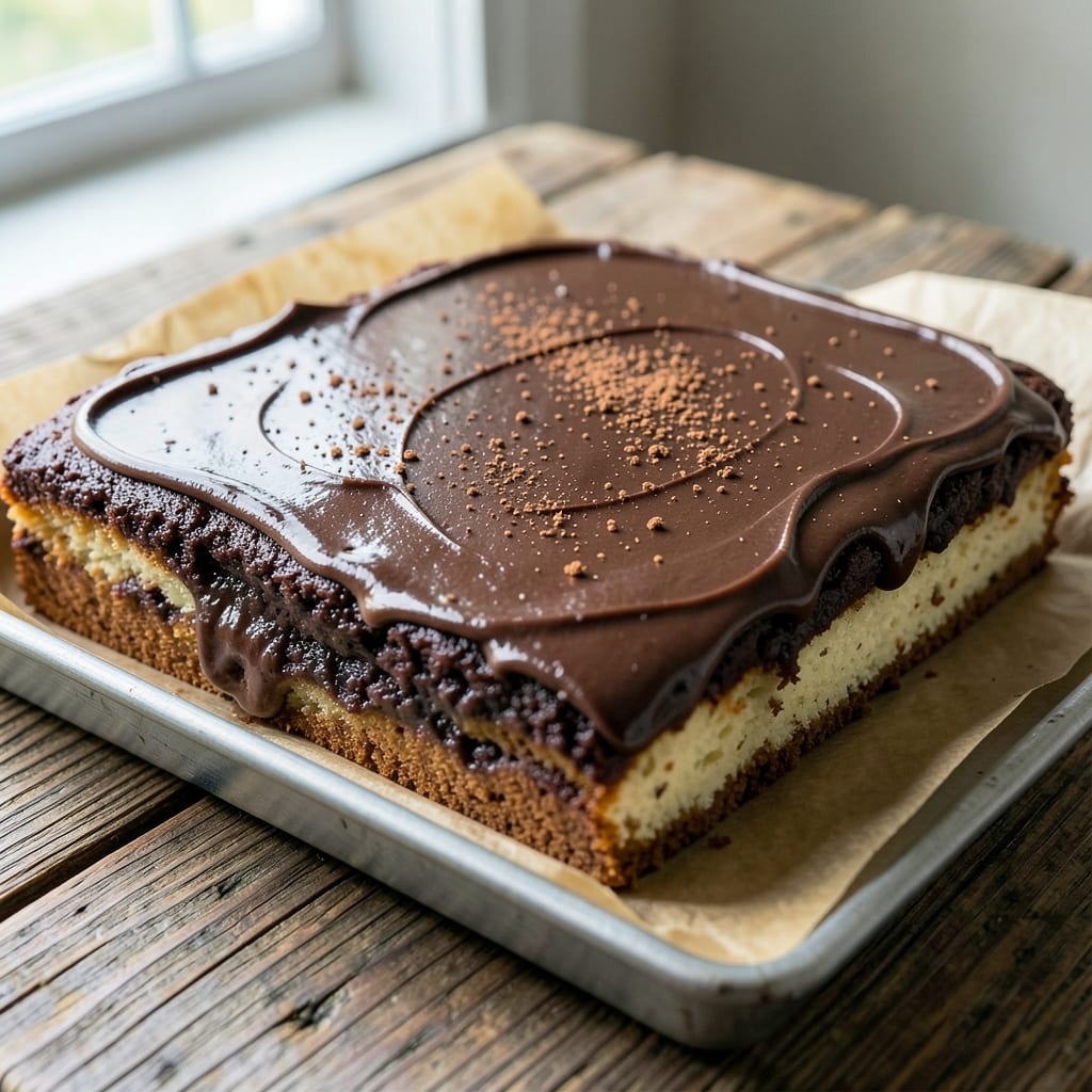12x18 Chocolate Sheet Cake Recipe: Fudgy Crust and Vanilla Buttercream Rivers