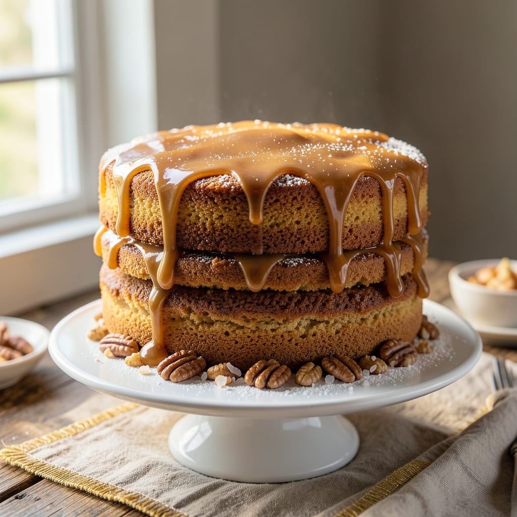 3 Layer Caramel Cake Recipe: Boozy Vanilla Swirls and Buttery Crust Magic