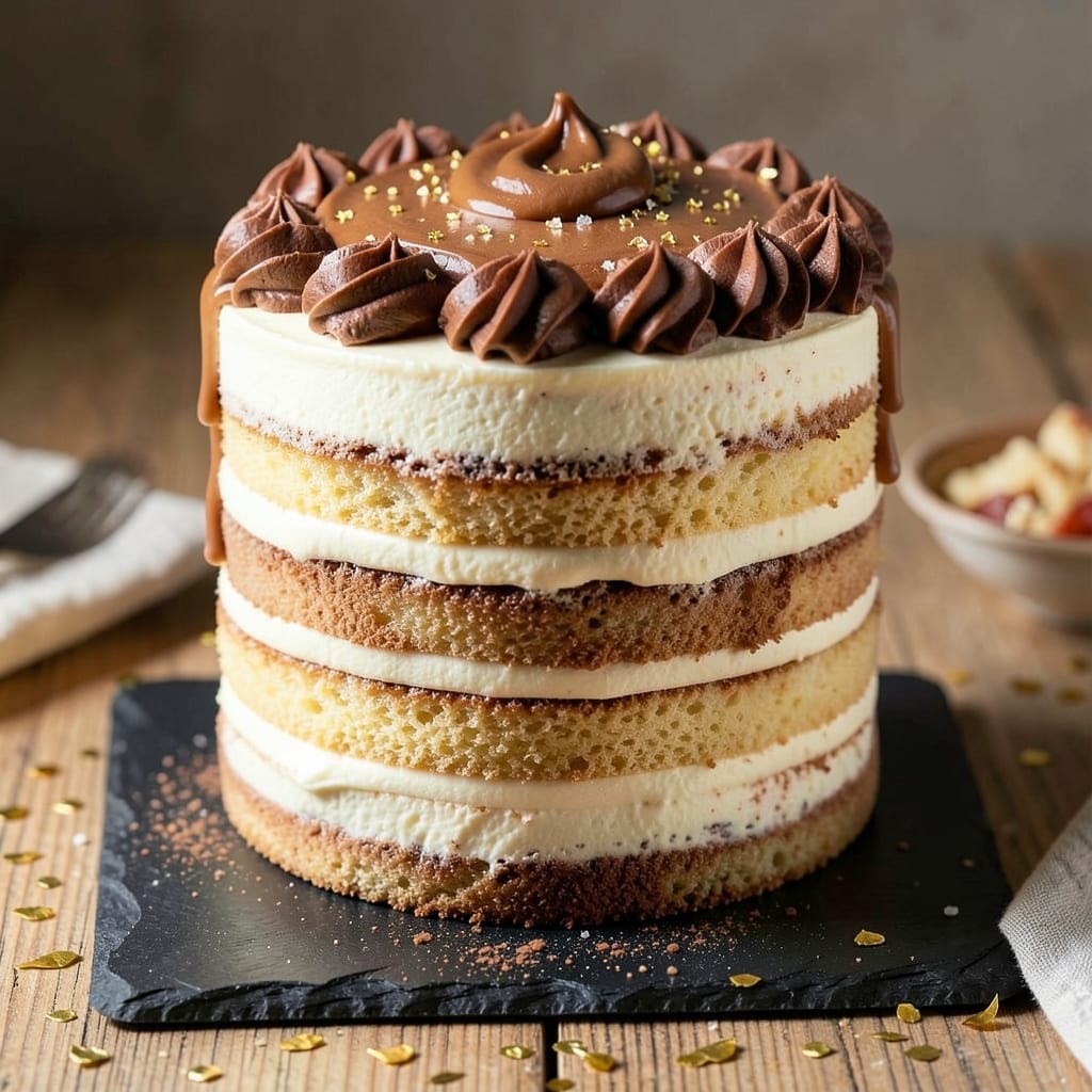 10 Layer Cake Recipe: Stacked Vanilla Buttercream Rivers and Crunchy Almond Crown