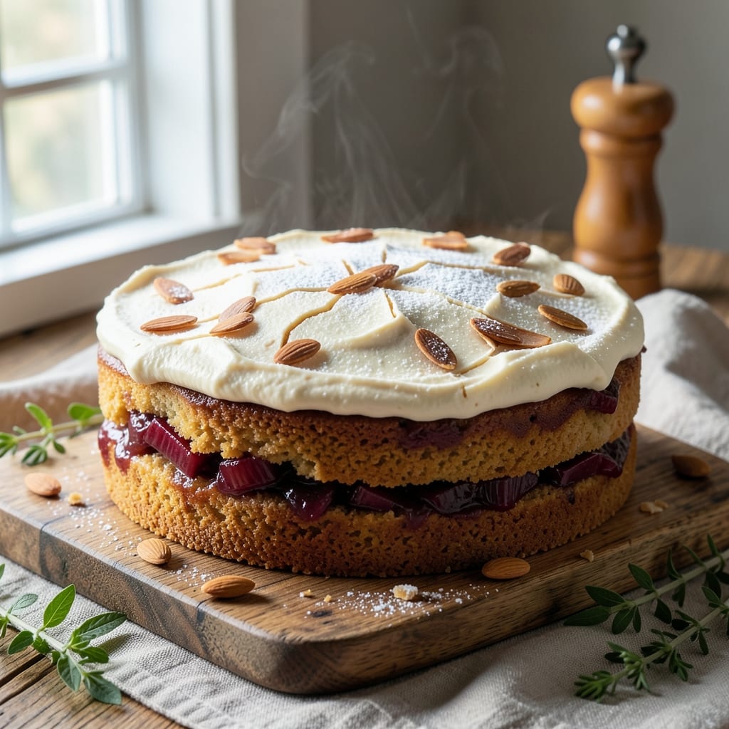 Almond Rhubarb Cake Delight Recipe: Tart-Sweet Balance With Nutty Crunch