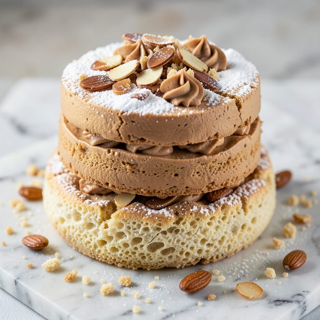 Almond Dacquoise Cake Recipe: Crispy Meringue Towers with Nutty Swirls