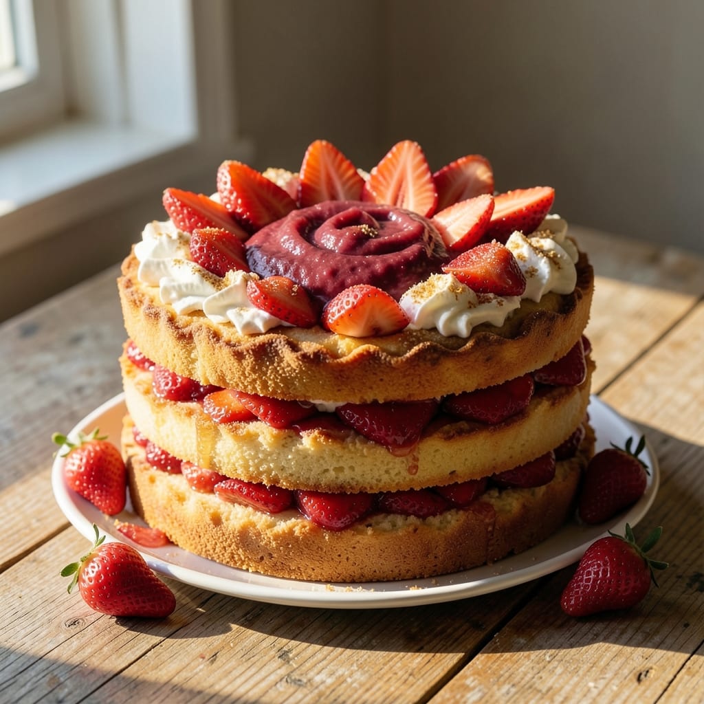 All Natural Strawberry Cake Recipe: Bright Red Frosting and Vanilla Swirl Harmony